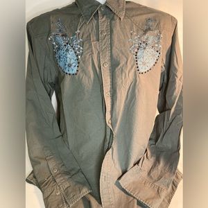 Roar Grey Button Front Shirt Large